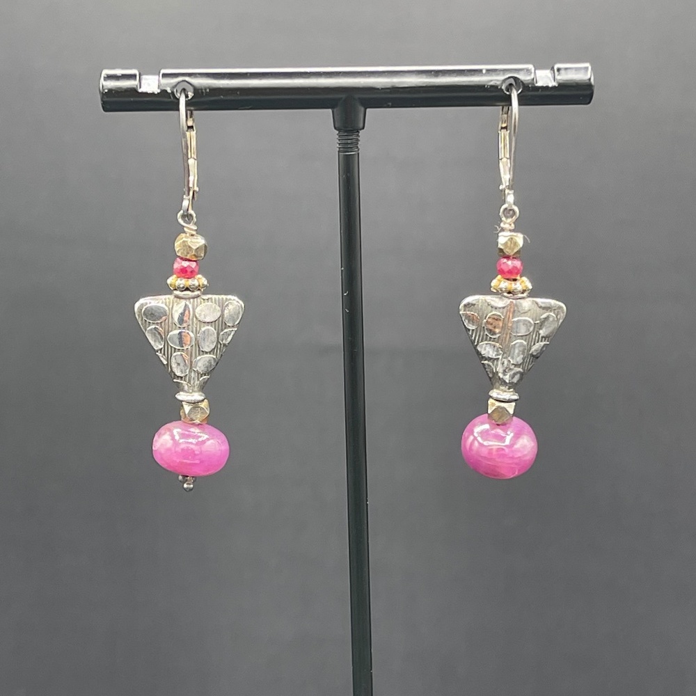 Natural Ruby Sterling Silver Dangle Earrings - image 1